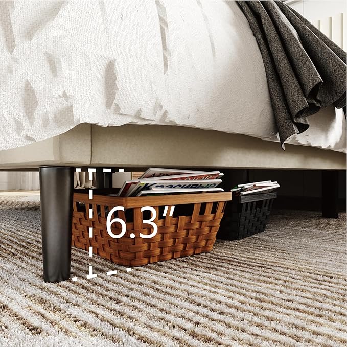 King Size Bed Frame with Velvet Upholstered Headboard, Platform Bed with Strong - Image 6