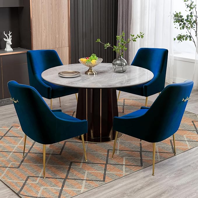 Modern Velvet Dining Chairs Set of 2, Contemporary Upholstered Furniture - Image 4
