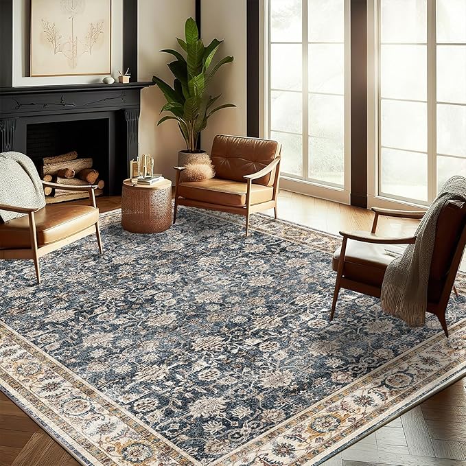 Washable Area Rug 8'x10' Retro Boho Design Non-Shedding Non-Slip Easy Care Ideal by CHAMPLANT