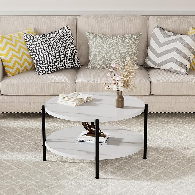 Round Coffee Table, 27.6" Circle Coffee Table - Image 6