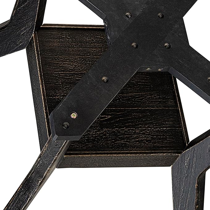 F58-11-TP - Kitchen Table with Acacia Wood Round Tabletop, Sand Blasted Black - Image 9