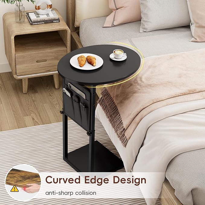 Vagusicc C Shaped End Table, Adjustable Height Small Side Table - Image 3