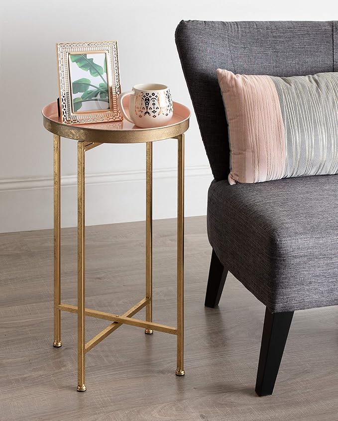 Kate and Laurel Celia Round Metal Foldable Tray Accent Table - Image 2