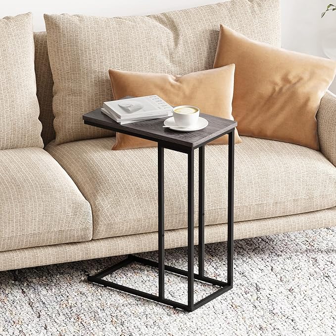Yusong Small C Shaped End Table, Slim Narrow Couch Side Tables Slide Under Sofa - Image 4