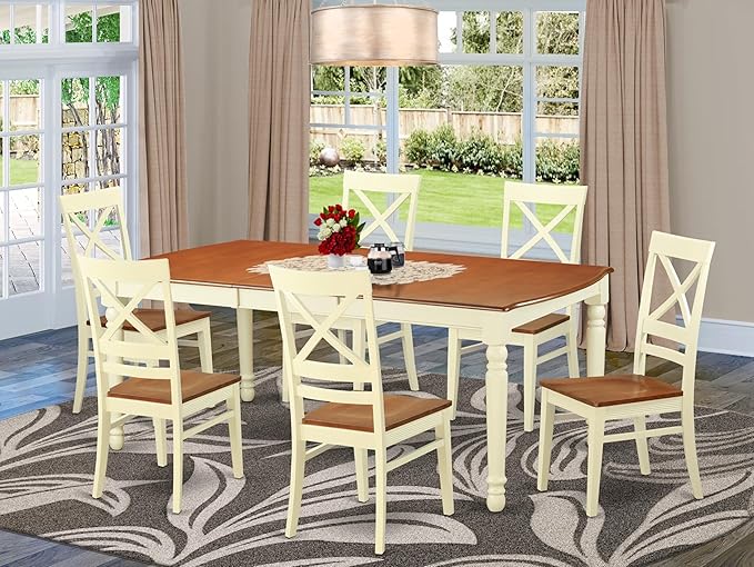 East West Furniture DOQU7-WHI-W 7 Piece Dining Room Table Set Consist of a - Image 2