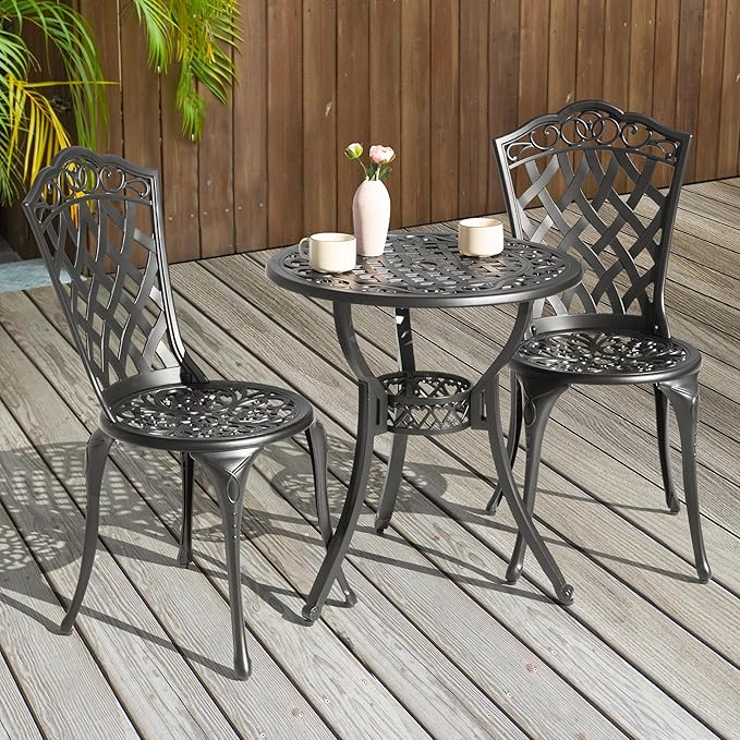 NUU GARDEN 3-Piece Patio Bistro Set Outdoor Cast Aluminum Bistro Table and - Image 2