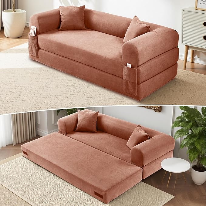 80" Convertible Sofa Bed, Corduroy Deep Seat Folding Pull Out Couch by Cleanthewayyouwant