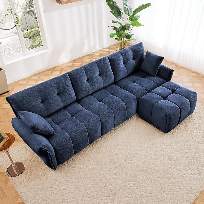 Modern Chenille Fabric 3-Seat Sofa w/Ottoman+2 Pillows, Premium Upholstery - Image 3