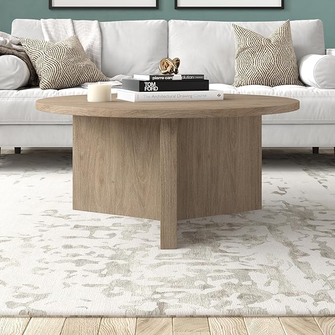 Henn&Hart 36" Round Wood Pedestal Coffee Table - Image 5