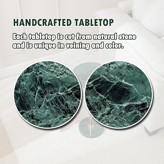 Φ9.8-inch Marble Round Drink Table, Stone Finish Pedestal End Table - Image 3
