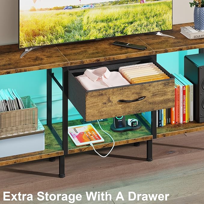 LED TV Stand with Power Outlet and Fabric Drawer - Image 4
