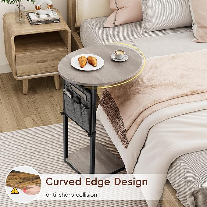 Vagusicc C Shaped End Table, Adjustable Height Small Side Table - Image 3