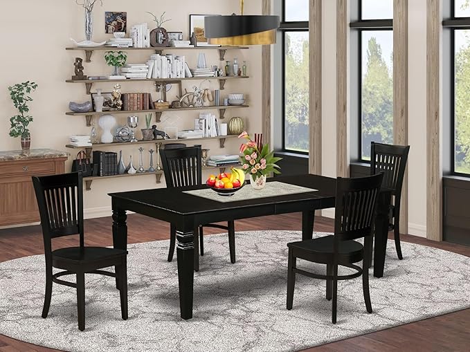 East West Furniture LGVA5-BLK-W 5 Piece Kitchen Table & Chairs Set Includes a - Image 2