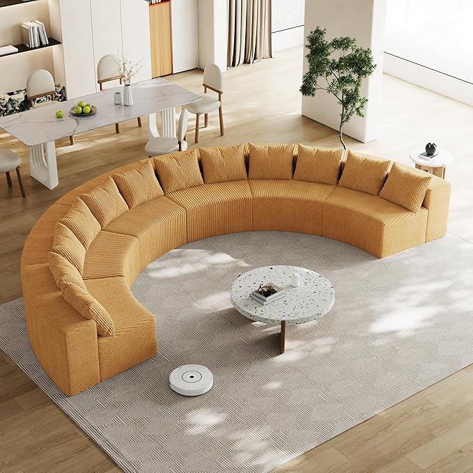 KEIKI Corduroy Curved Sectional Sofa, 6 Seater Symmetrical Modular Semi - Image 3