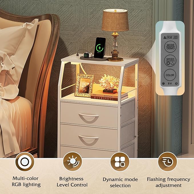 WLIVE Night Stand with Charger Station, Tall Dresser - Image 4