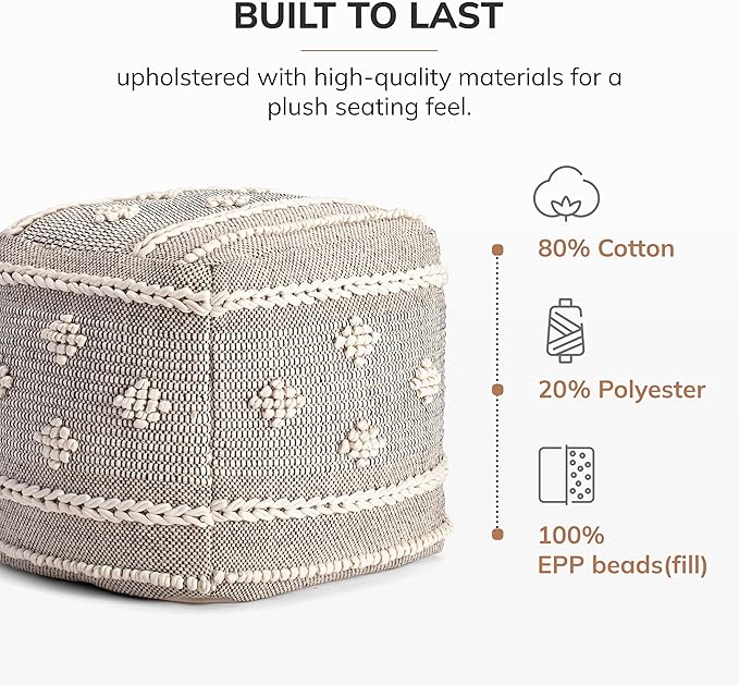 Anji Mountain 100% Handmade & Handcrafted Comfortable Home Décor Pouf Ottoman - Image 4