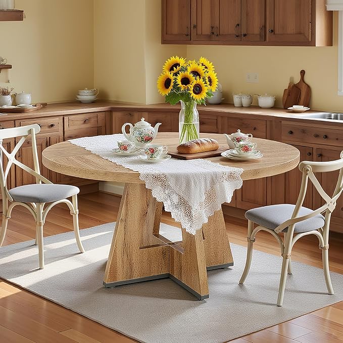 47" Round Dining Table for 4-6, Modern Dinner Table Farmhouse Round Small by LynginsCreativeLife