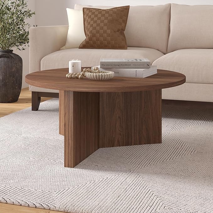 Henn&Hart 36" Round Wood Pedestal Coffee Table - Image 2
