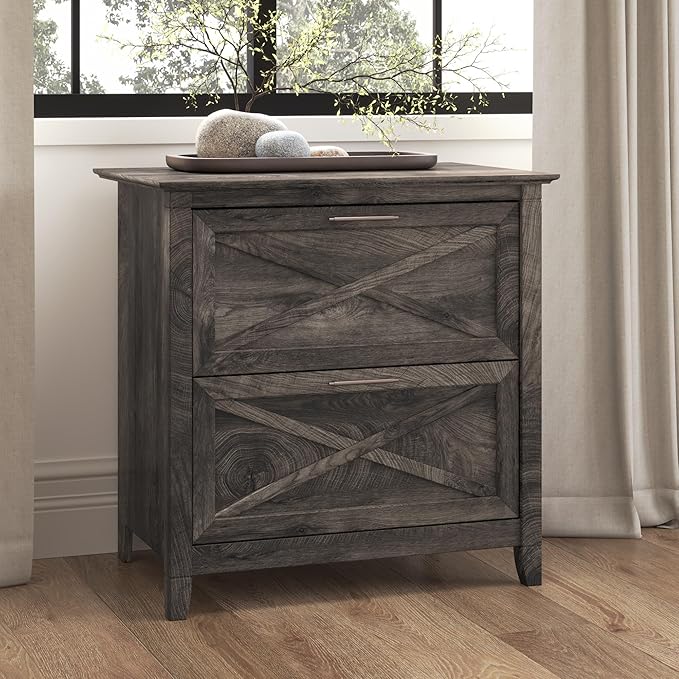 Bush Furniture Key West 2 Drawer Lateral File Cabinet in Dark Gray Hickory | - Image 2