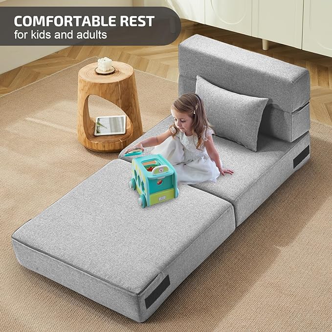 Folding Sofa Bed with Pillow- Convertible Chair Floor Couch & Sleeping Mattress - Image 4
