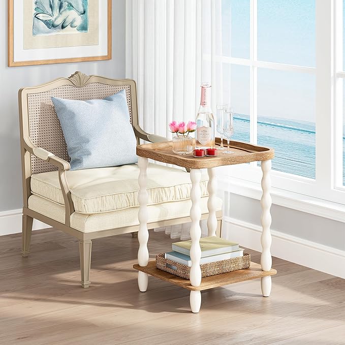 karlott End Table, 2-Tier Farmhouse Side Table, 18.9'' Handcrafted Weathered - Image 6