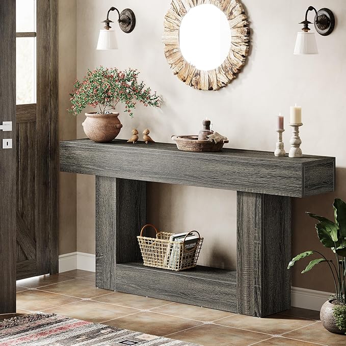 Tribesigns 63" Console Table, Farmhouse 2-Tier Entryway Table - Image 4