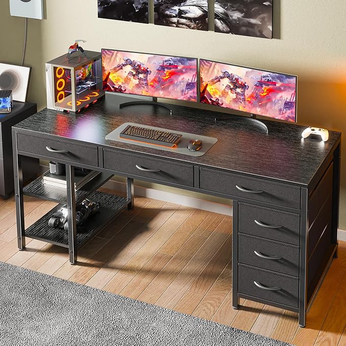 Huuger Computer Desk with 6 Drawers, 54 Inch Office Desk with Shelves, - Image 7