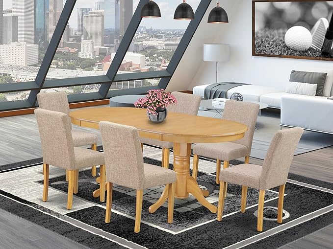 East West Furniture VAAB7-OAK-04 7 Piece Dinette Set Consist of an Oval Dining - Image 2