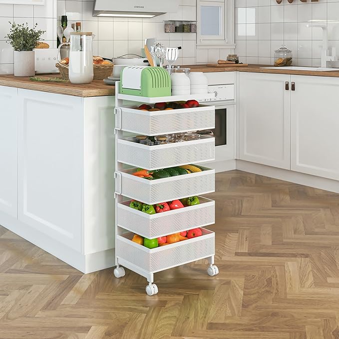Fruit Basket for Kitchen No Assembly, Rolling Rotating Storage Cart, Bathroom - Image 3