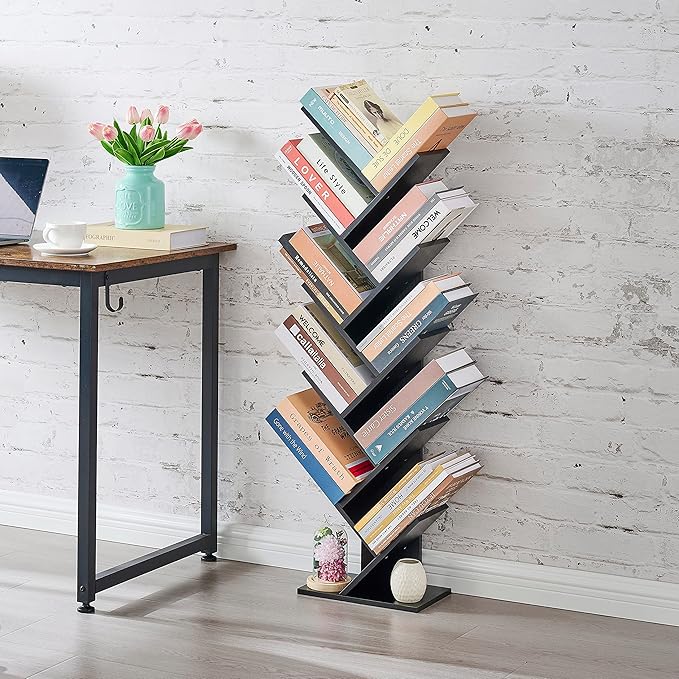 Hoctieon 10 Tier Tree Bookshelf, 10 Shelf Bookcase, Free Standing Tree Bookcase - Image 6