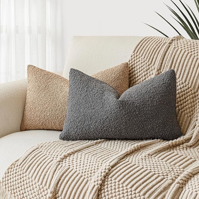 Foindtower Pack of 2 Textured Boucle Throw Pillow Covers Accent Solid - Image 5