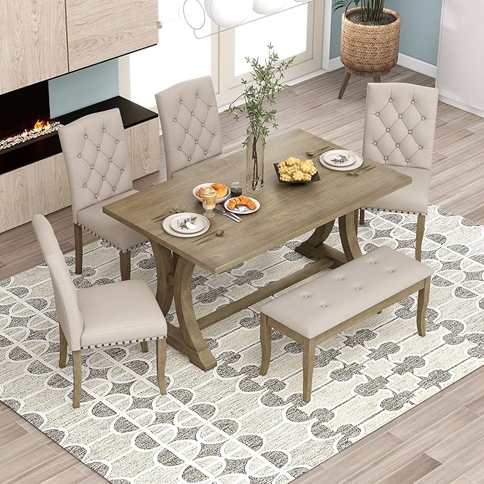 Ball & Cast Dining Table Set for 6, 6-Piece Farmhouse Dining Furniture Set - Image 3