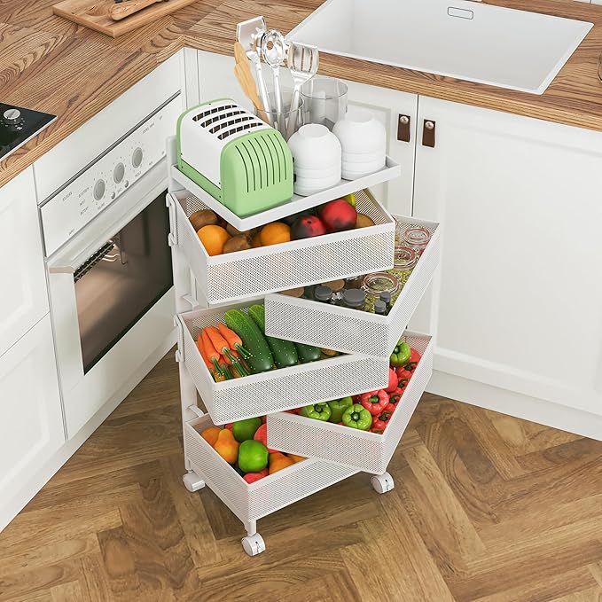 Fruit Basket for Kitchen No Assembly, Rolling Rotating Storage Cart, Bathroom - Image 2