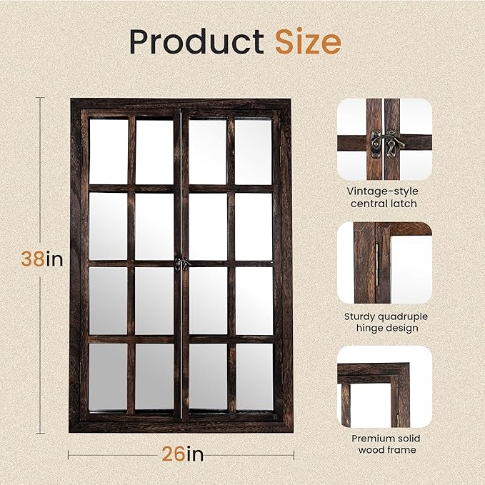 Wall Mirror with Window Design, Decorative Vintage Mirror - Image 2