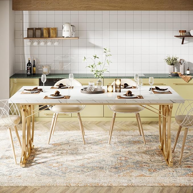 Tribesigns Modern Dining Table, Unique Rectangular Dinner Table Kitchen & - Image 5