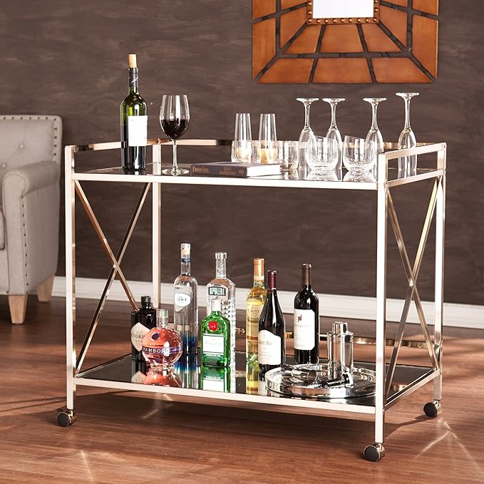 SEI Furniture Maxton Metallic Open Shelf Bar Cart - Image 3