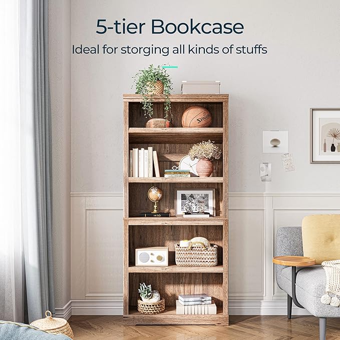 LINSY HOME 5-Shelf Bookcase, Bookshelves Floor Standing Display Storage Shelves - Image 4