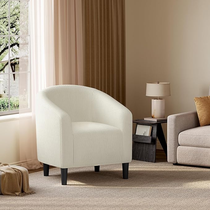 Yaheetech Accent Barrel Chair, Corduroy Fabric Club Chair, Furry Sherpa Elegant - Image 2