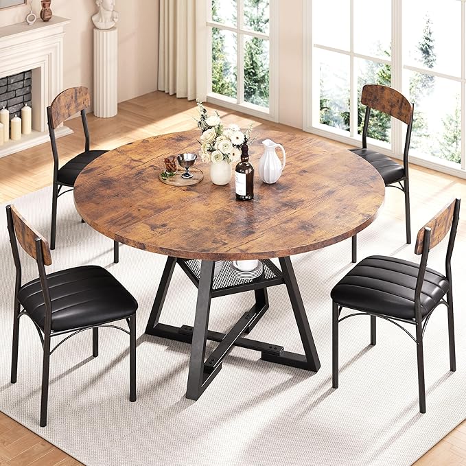 Round Dining Table Set for 4, Kitchen Table and Chairs for 4, Circle Table - Image 2