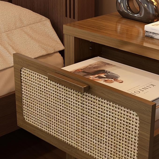 Rattan Nightstand, Mid Century Modern Bedside Table - Image 6