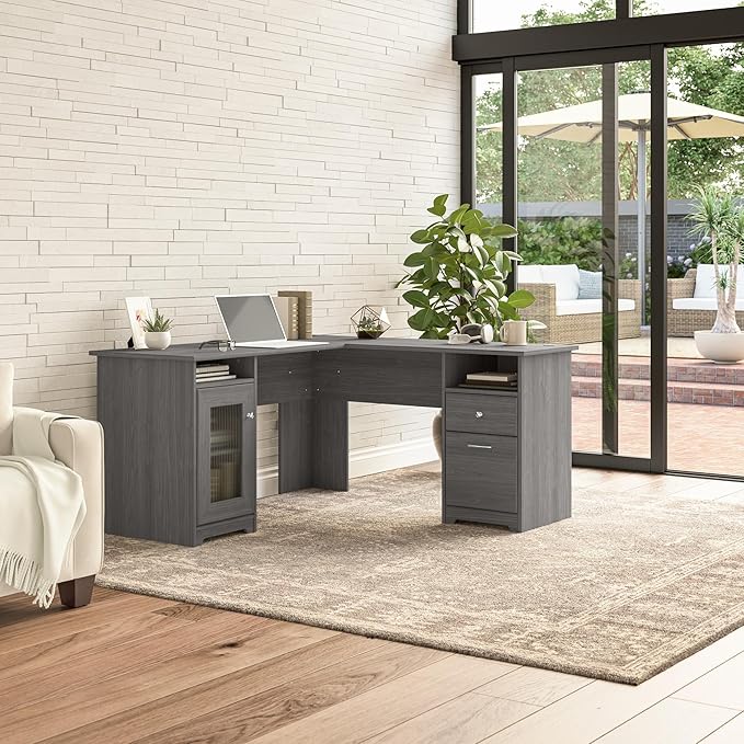Bush Furniture Cabot L Shaped Computer Desk in Modern Gray | Corner Table - Image 2