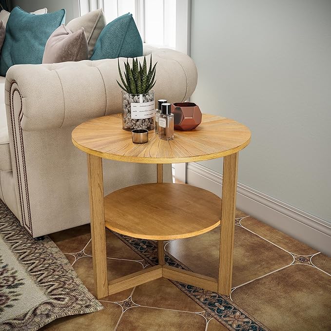 MODERION Large Round End Table, Rustic Beside Table - Image 3