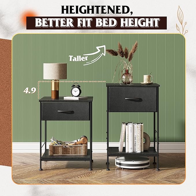 WLIVE Black Nightstand, Bedside Table - Image 8
