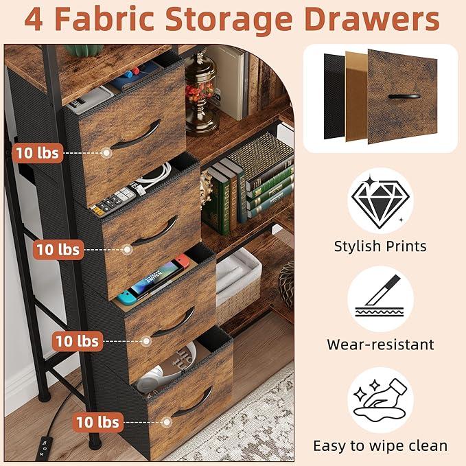 Corner Bookshelf with LED Light Strips & 4 Fabric Drawers, 6-Tier Convertible - Image 4