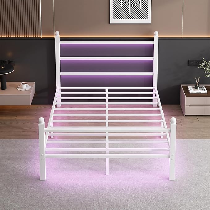 Queen Bed Frame with Headboard and Footboard, Steel Slats Support-LED Bed Frame - Image 3