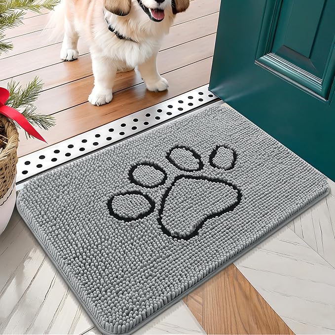 OLANLY Door Mat for Muddy Dog Paws 24x16, Ultra Absorbent Chenille Mud Doormat by OLANLY