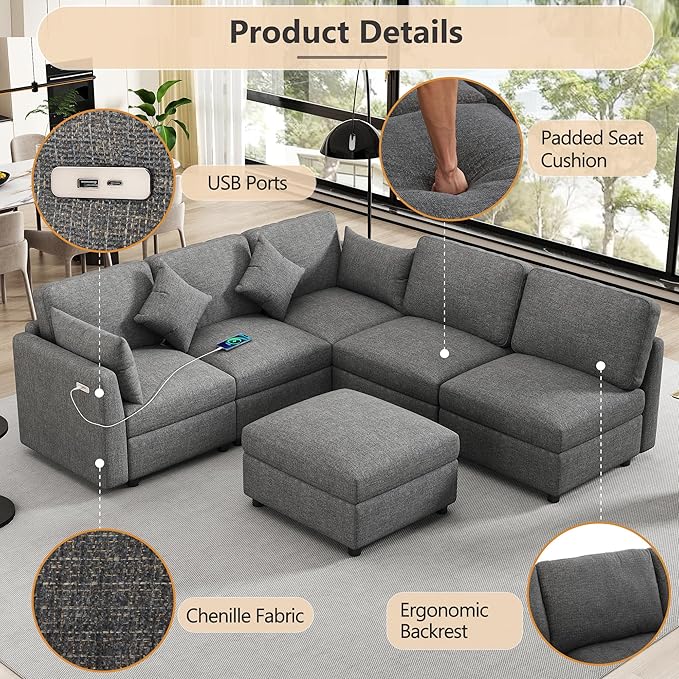 Ball & Cast Oversize Modular Sectional Sofa, 85.4" 5-Seater Couch - Image 4