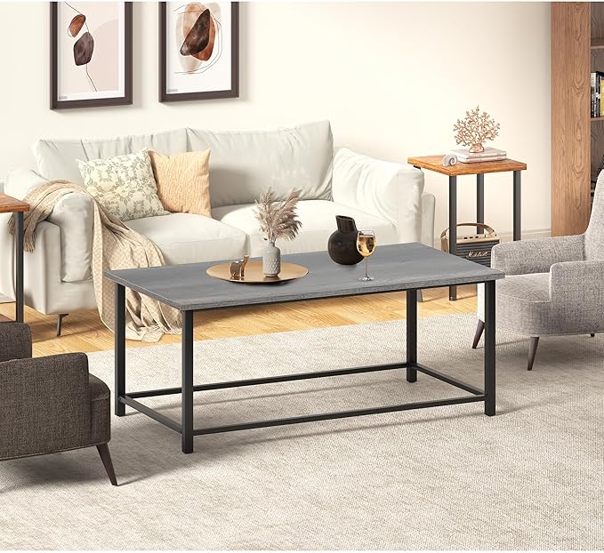 SENIG Modern Industrial Style Rectangular Coffee Table, Rustic Accent - Image 2