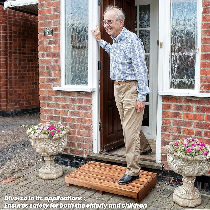 TINAMO 3.5" One Step Stool for Elderly, Acacia Wood High Riser Step Stool for - Image 4