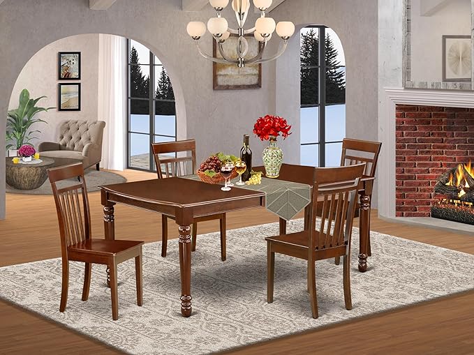 East West Furniture DOCA5-MAH-W 5 Piece Dining Room Table Set Includes a - Image 2